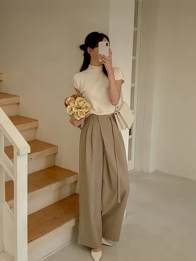 REINE レンヌ リウム キャップスリーブ ニット - 5色展開の通勤・結婚式スタイル 画像 9