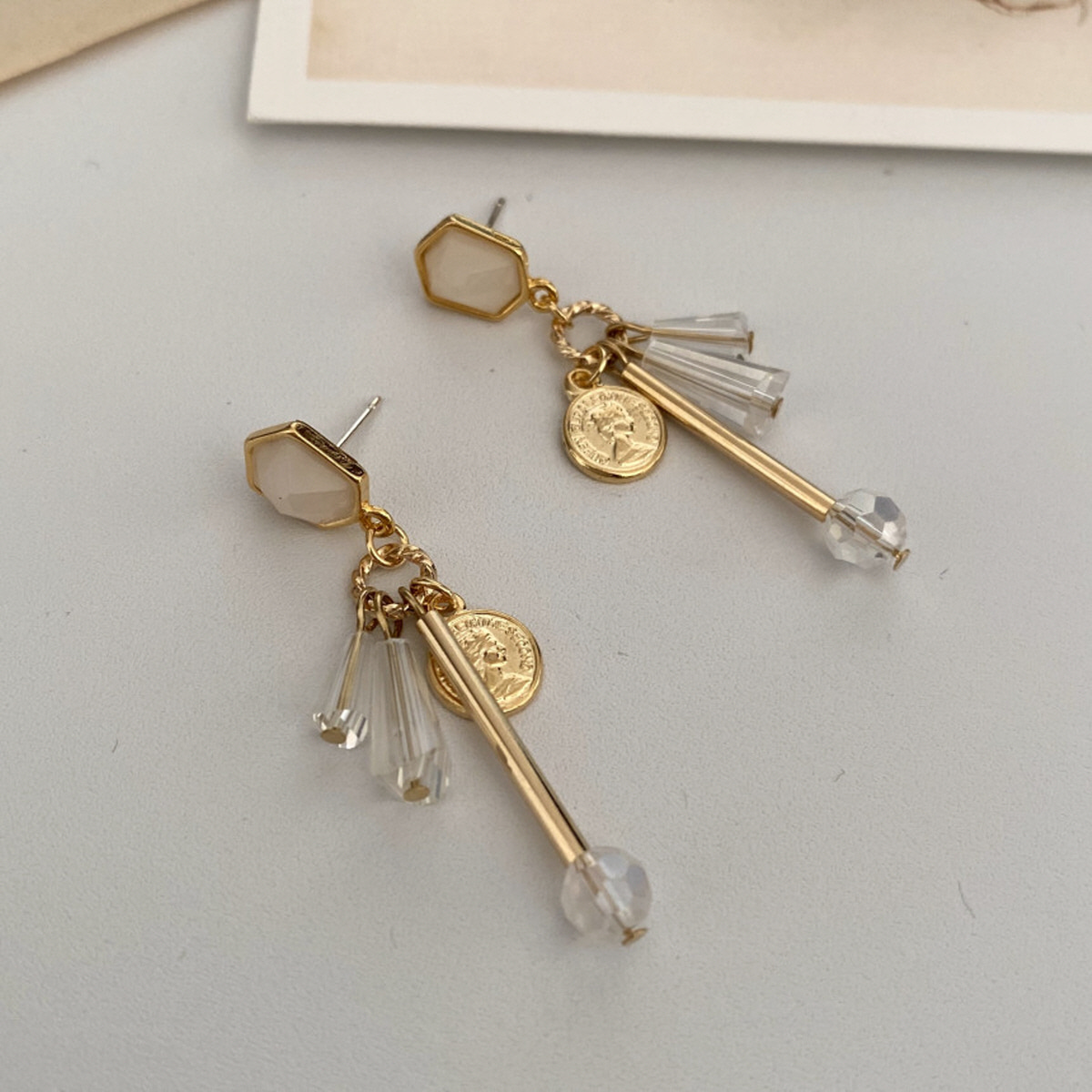 아세르로조 Acer rojo VENJAD 빈티지 페소 크리스탈 드롭 귀걸이 귀찌