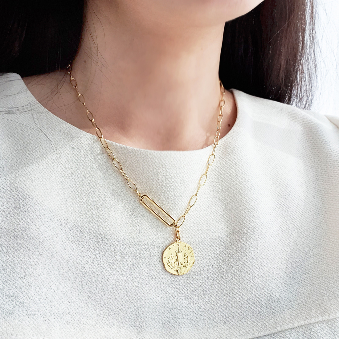 비반자크 925실버 양면 엘리자베스 5펜스 코인 클립 체인 목걸이 (18K 골드도금)