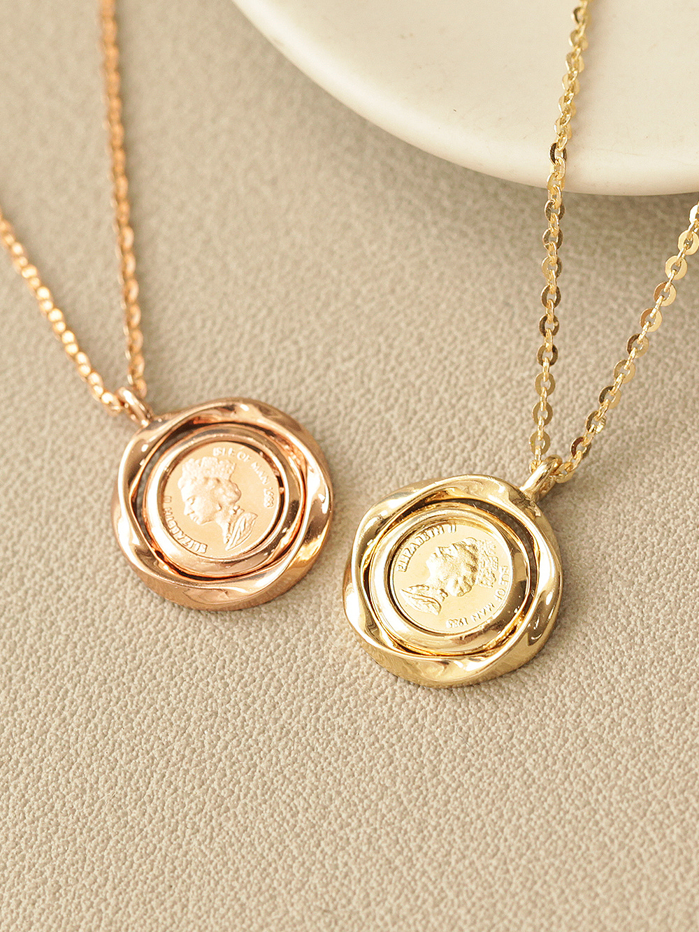 미니멀피어싱 14K 18K 실링 엘리자베스 코인 목걸이