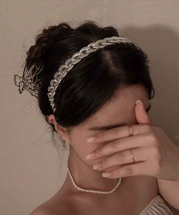 [무배/Hip+블리] Unique Chain Silver Hairband 실버 체인 헤어밴드 꼬임 머리띠