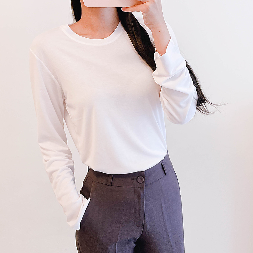 데일리더블유 여성 기본 무지 라운드넥 긴팔 티셔츠 이너티 레이어드 U넥 티 봄 여름 가을 겨울 간절기