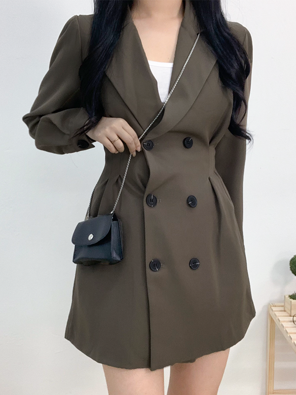 [당일출고/트렌치원피스/4466]마리아 트렌치 더블버튼 핀턱 카라 원피스 미니 체인 가방 세트/가을원피스 겨울원피스 간절기 미니원피스 카라원피스 브이넥원피스 긴팔원피스