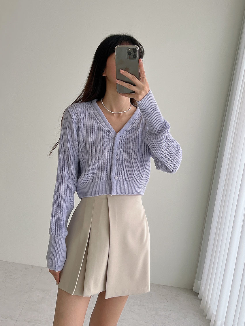 롬브 세미 크롭 브이넥 니트 가디건 MERBI 하찌