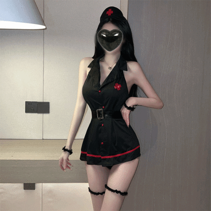 홀터넥트임원피스 간호코스튬 할로윈이벤트의상 섹시코스프레