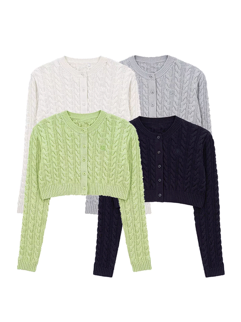 [헬로시모네] 리슨 가디건 그린 케이블 니트 AW25-LISCG