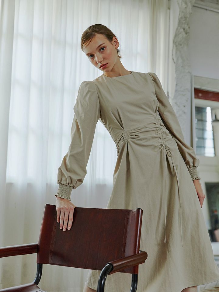 에트몽 Pintuck String Smock Dress, Beige 에트몽 Pintuck String Smock Dress, Beige