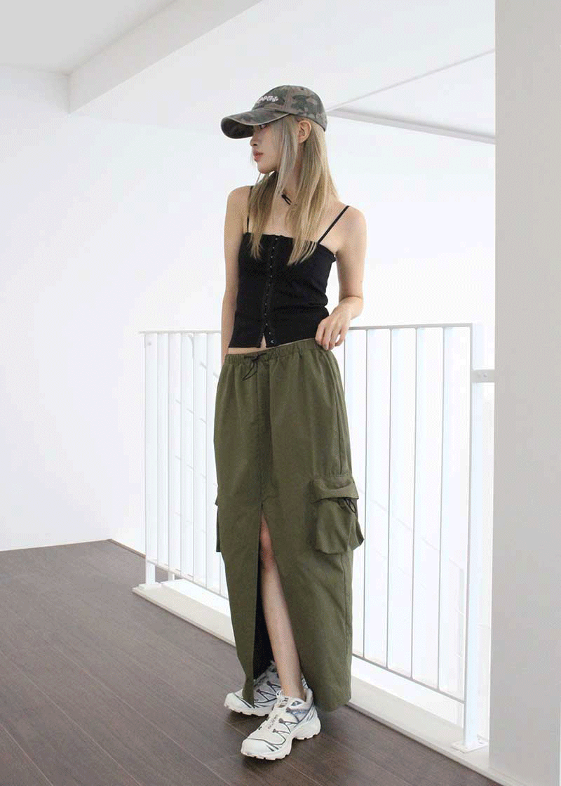DEEP SLIT CARGO SKIRT (2color)