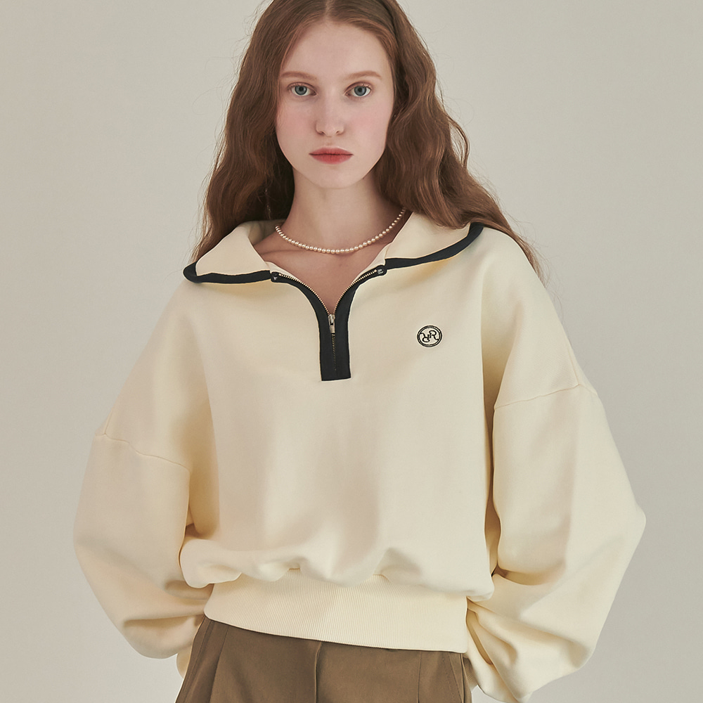 Taping Collar Half ZipUP Sweatshirt Ivory