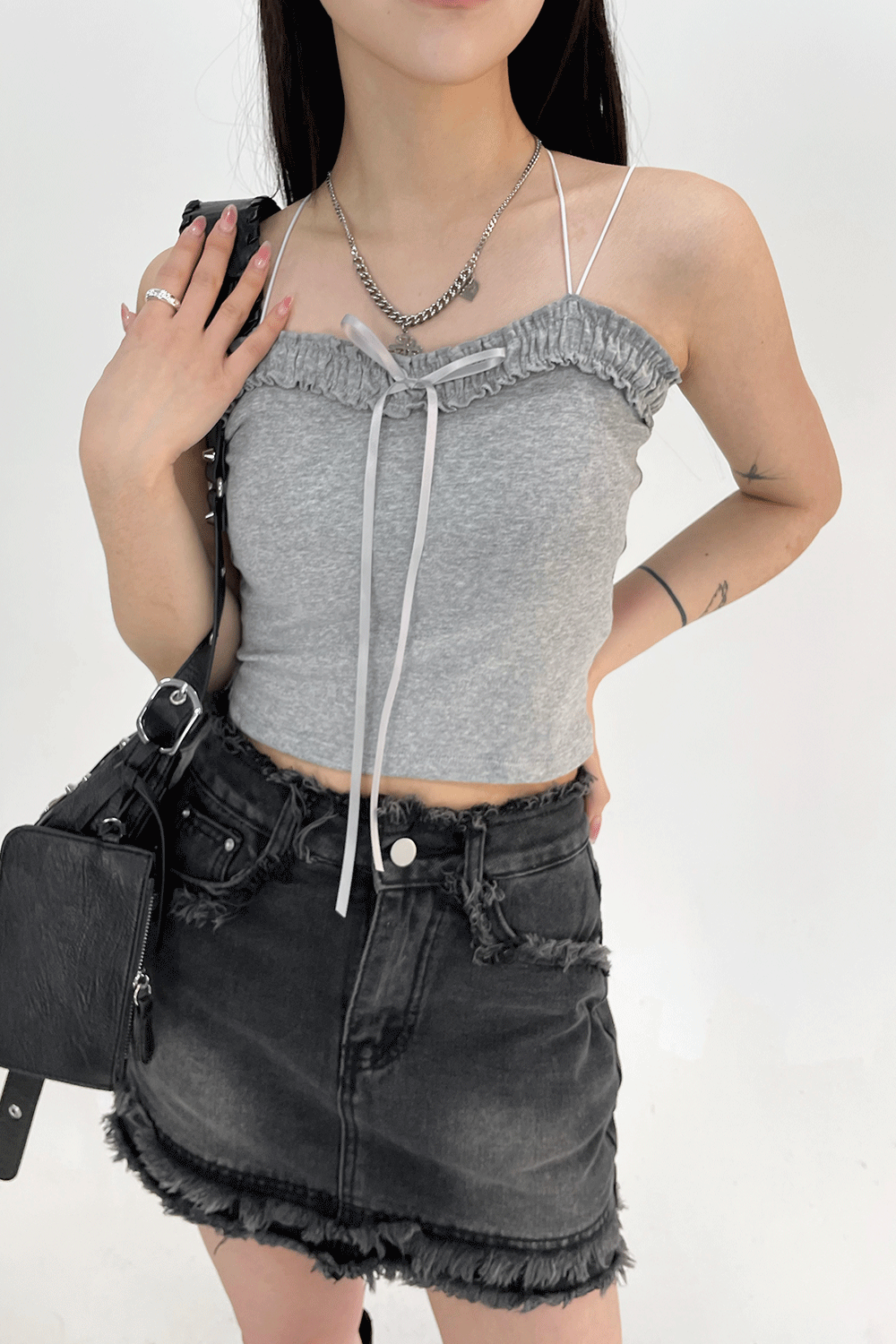 아쿠비클럽 ribbon shirring sleeveless top (3colors)