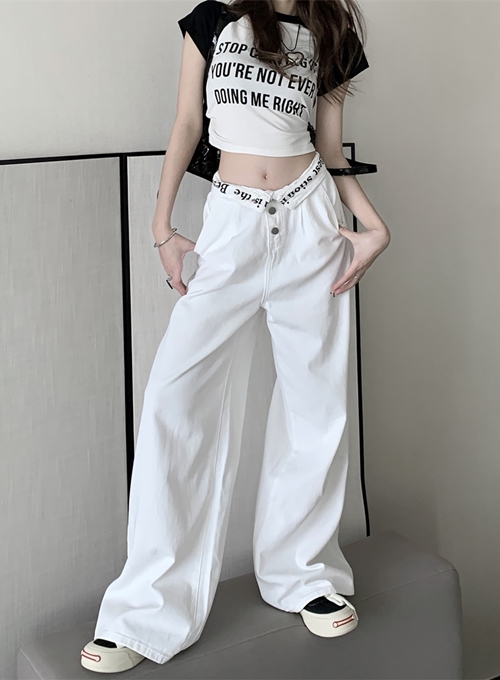 스포티한 힙한 바지 와이드한 통 넓은 바지 여성 댄스부 여성 멋진 허리 밴딩 포인트 와이드 팬츠 일상복 데일리룩 캐주얼 시티