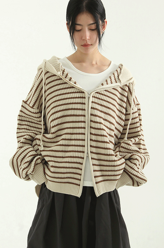 hand warmer stripe hood zipup (unisex)