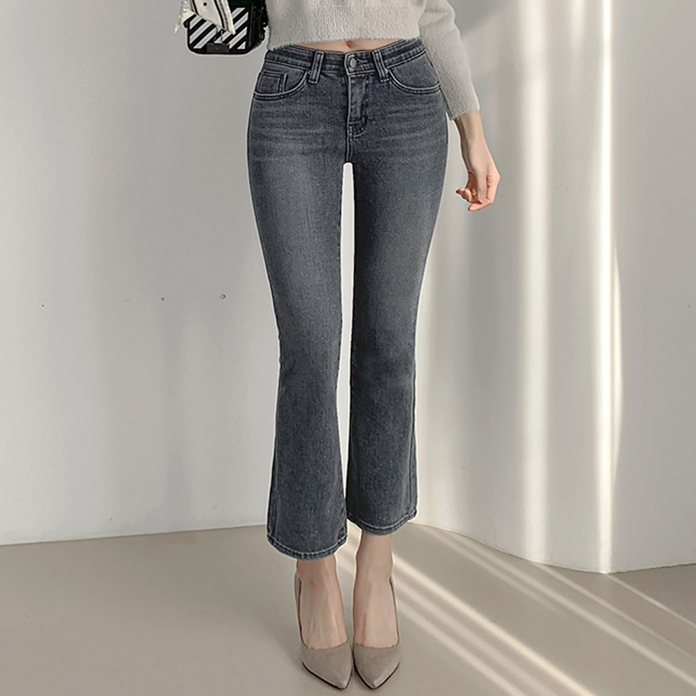 피렌 [기모🔥/짧은밑위!] 그레이시블루 슬림부츠컷 데님팬츠 (겨울바지/스판청바지/허리밴딩)