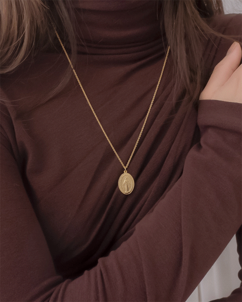 모두디자이너 실버925 세인트 기적의패 성모 마리아 코인 1.5 동글체인 목걸이 14