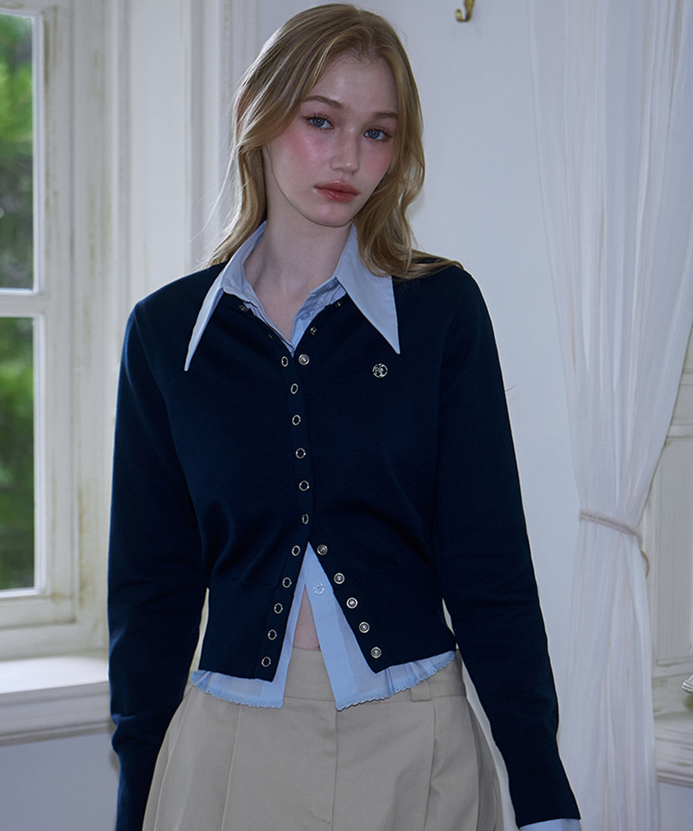 Eyelet Round Cardigan [Navy]