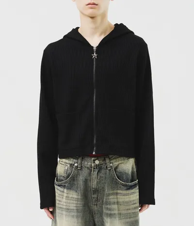 【HI FI FNK】Sag Waffle Cropped Zip Hoodie 하이파이펑크 Sag Waffle Cropped Zip Hoodie (3color)
