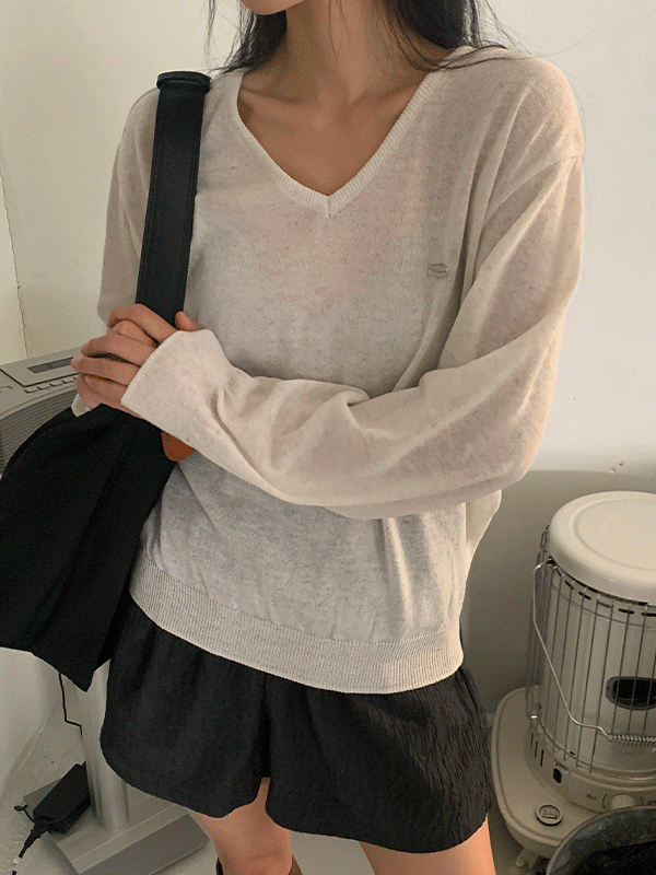 NAENI ナイニ セラ ゆるフィット リネン Vネック 長袖 ニット