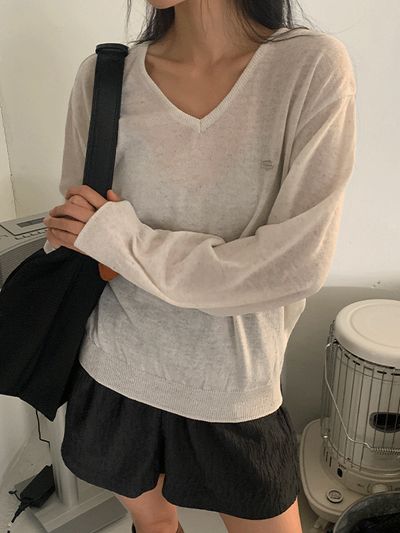 NAENI ナイニ セラ ゆるフィット リネン Vネック 長袖 ニット 画像 1