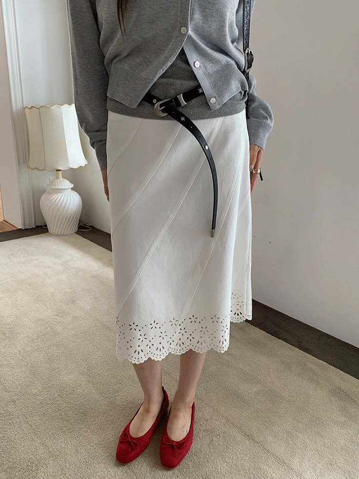 Ether Cutout Punching Lace Midi Skirt