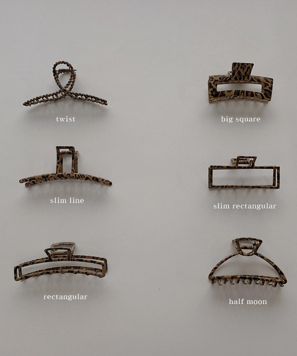 [무배] Leopard Twist Hair Clip 호피 집게핀 SET 빅사이즈 트위스트 꽈베기 사각 일자 반달 헤어집게삔