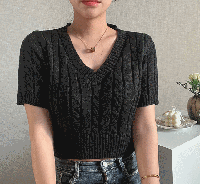 꽈배기 크롭 니트(NT)