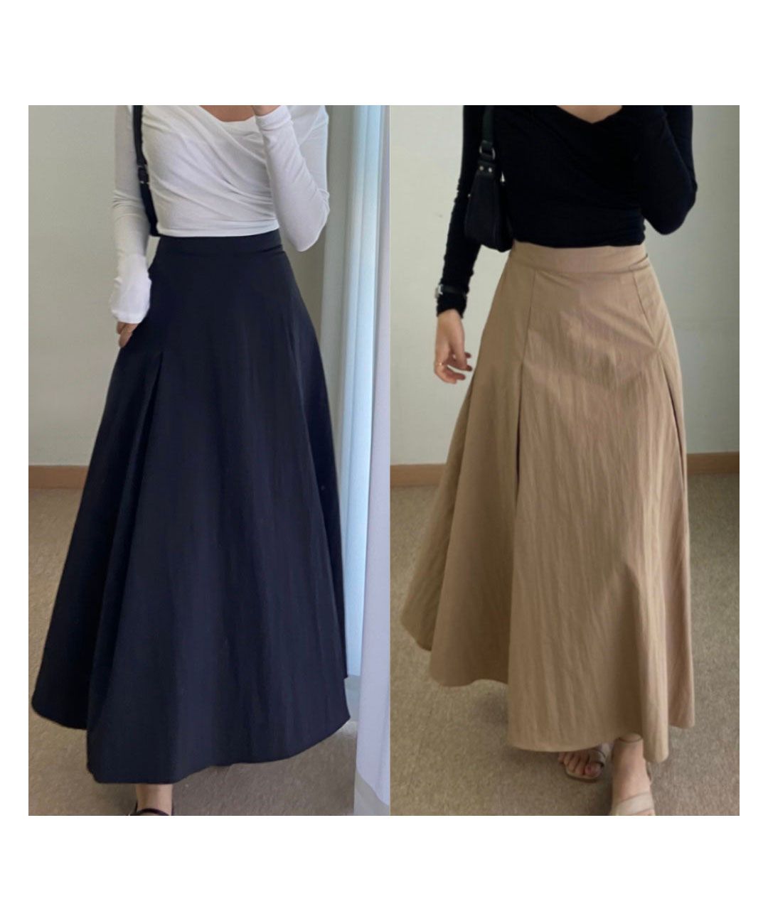 주름 플레어 바스락 미디 스커트 (4color) 주름 플레어 바스락 미디 스커트 (4color)