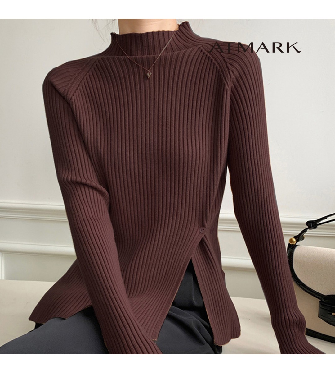 ATMARK (77까지)트임쓰리버튼반목니트_AA39KN013G