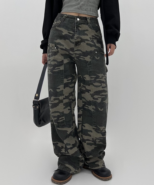 military wide pants / 밀리터리 카모 y2k 빈티지 유니크 카고 세미 와이드 팬츠 와이드팬츠 유니크바지 카모바지