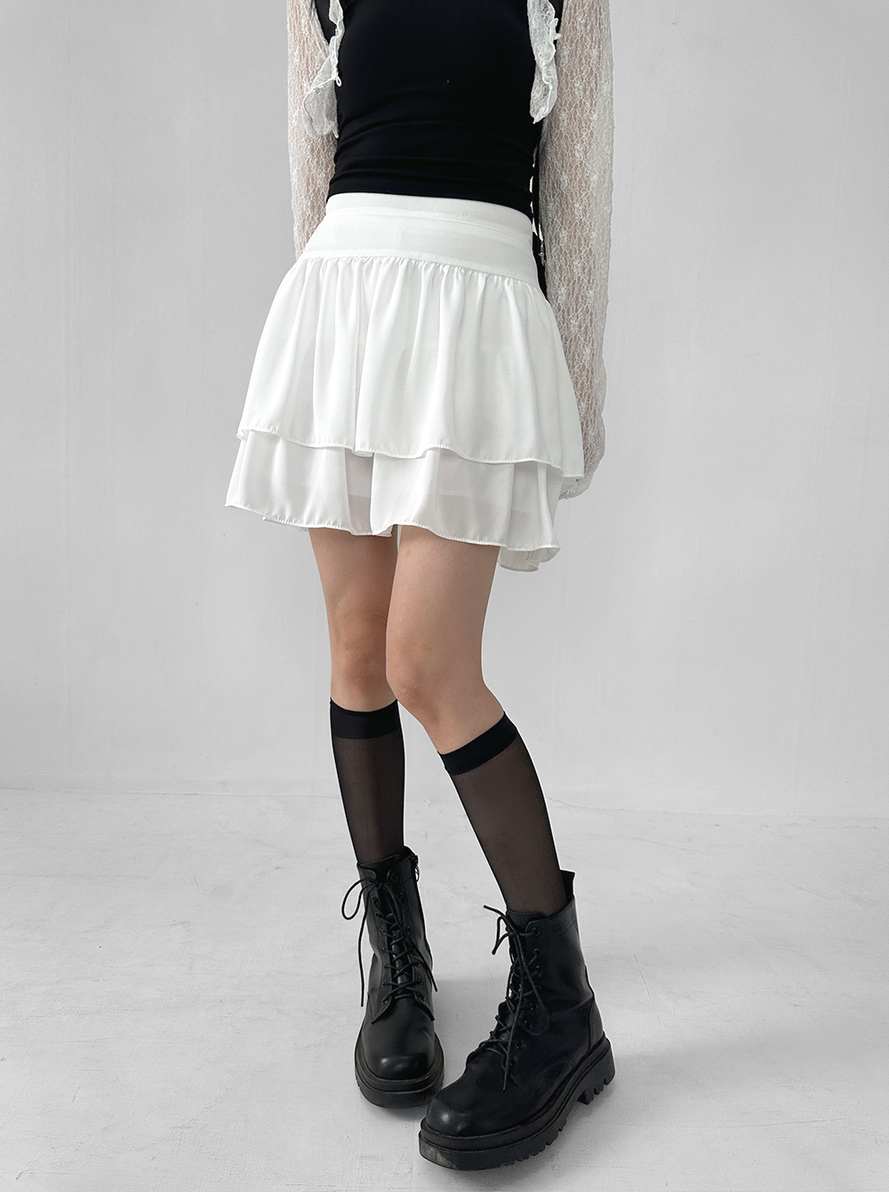 00's ヴィンテージ レトロ Y2K フリル ティアード 黒青 デニム ミニ