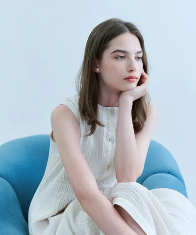 어다울 Seersucker sleeveless shirring long dress - ivory 어다울 Seersucker sleeveless shirring long dress - ivory