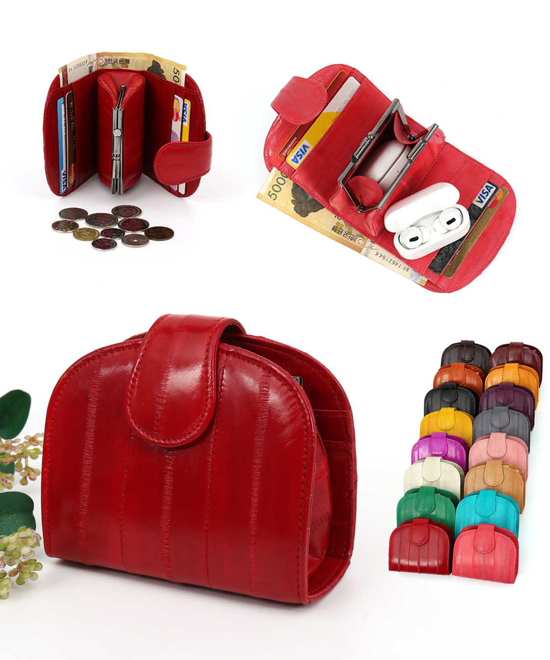 안나지 W19 반달 반지갑 장어 가죽 지갑 카드 동전 코인 여자 여성 버즈 에어팟 이어폰 파우치 수납 빈티지 예쁜 가벼운 지갑 선물