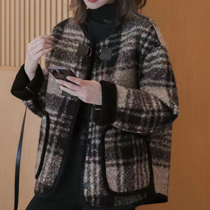 [인기리오더] [키첼] 텔코나 뽀글이 체크 자켓