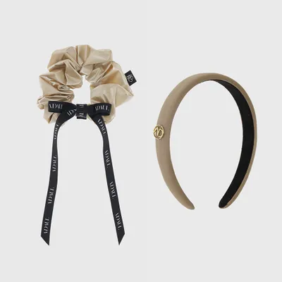 ヘアアクセサリー ADAUL Qia ribbon scrunchy & hairband set beige 어다울 Qia ribbon scrunchy & hairband set - beige