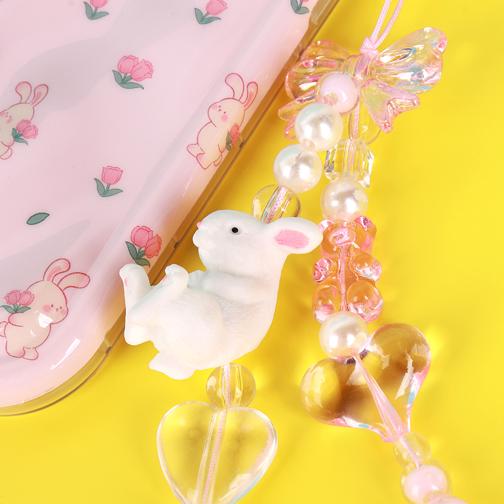 포유어패밀리 [당일무배] 엉덩이가 귀여운 토끼 비즈 스트랩 핑크 리본