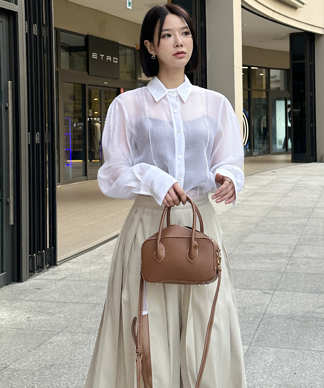앤두 슬릿 시스루 텐셀 롱셔츠 BL516