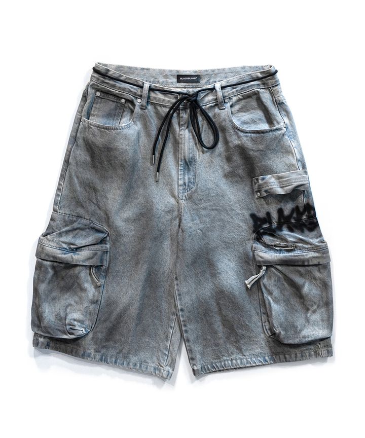 BLACKBLONDのBBD Graffiti Logo Dirty Washing Cargo Shorts 블랙블론드 BBD Graffiti Logo Dirty Washing Cargo Shorts