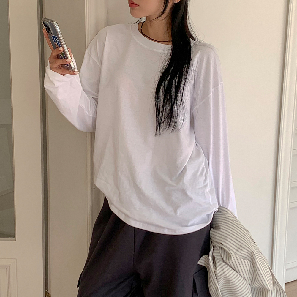 언니가간다 [무료배송][레이어드]커스 무지 긴팔 티셔츠 - 긴팔티 박시티 긴팔 레이어드티 기본템 드롭숄더 면
