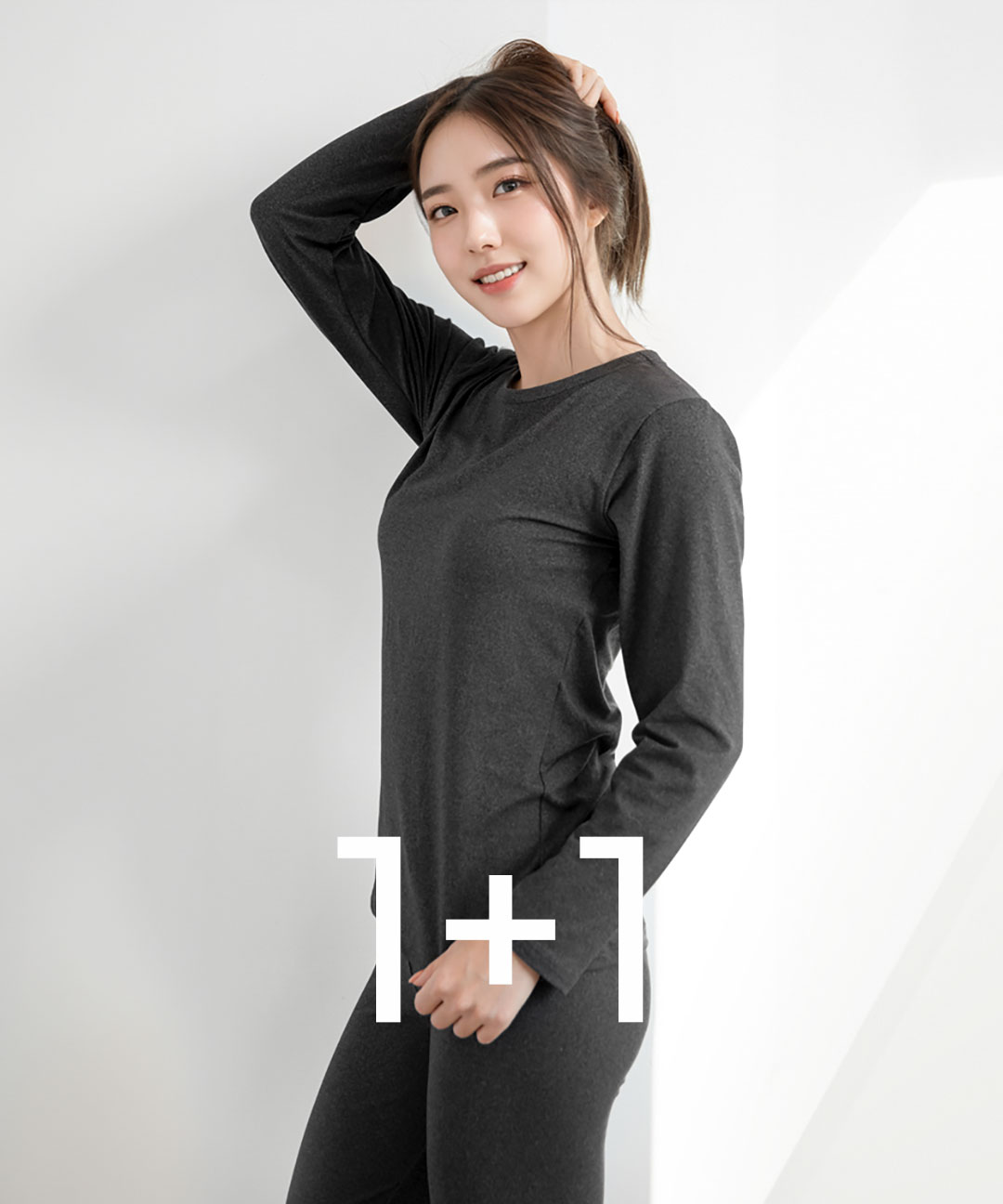 1+1🎁 기모 티셔츠 발열 겨울 상의 기본이너 긴팔 레이어드 티셔츠 라운드넥 내의 이너웨어 내복 여성내의