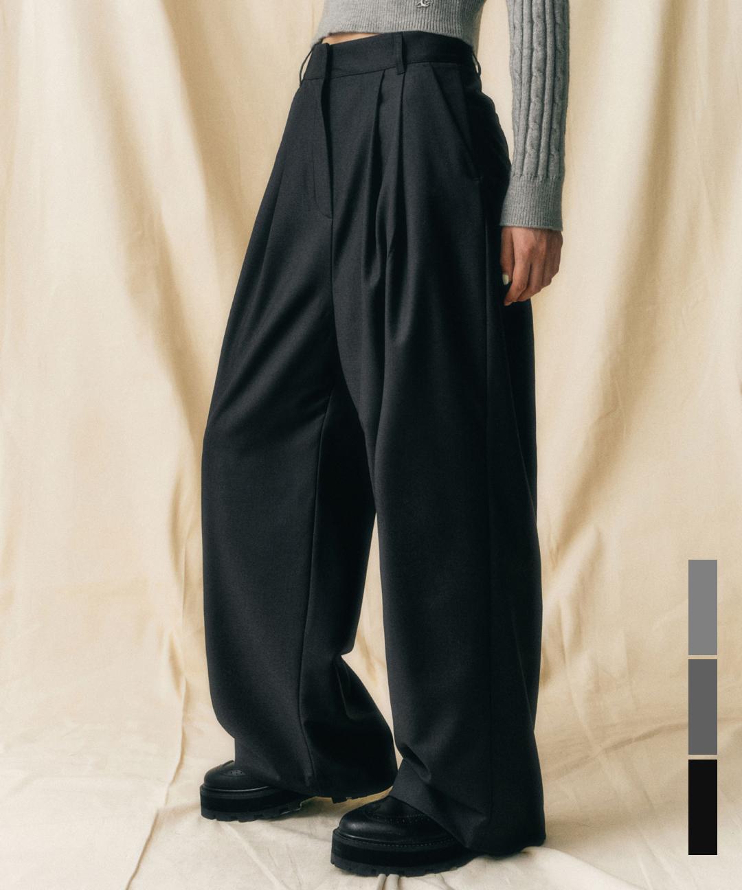 linen two-pin tuck wide slacks 3col/ショート丈あり