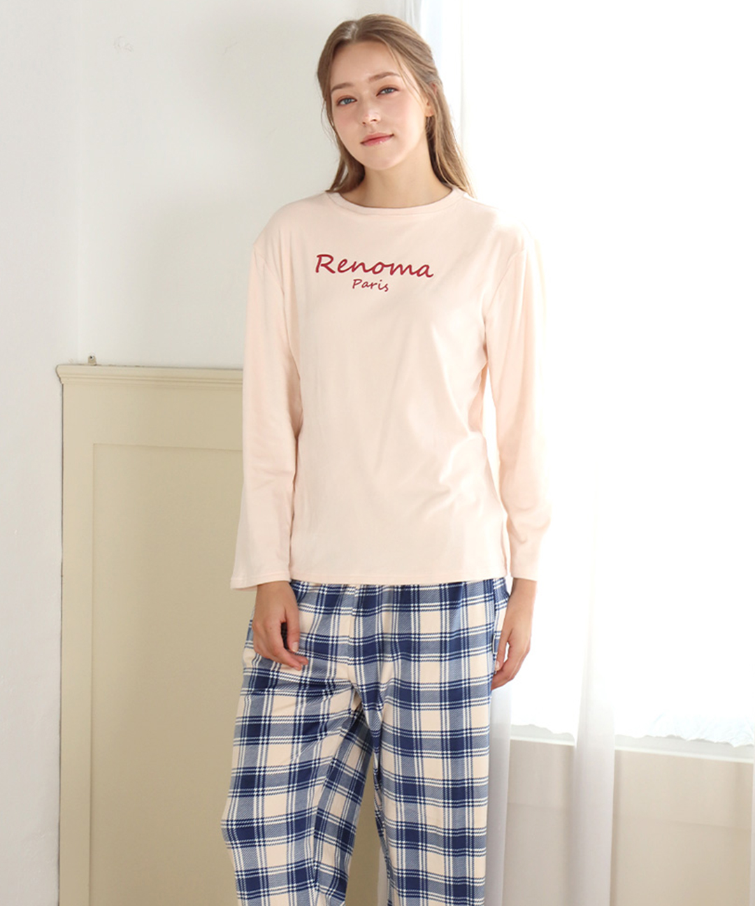 [한정수량 특별가][레노마]여성 체크 밍크 스판 9부 이지웨어 상하의 세트 BE_AF3EF48273