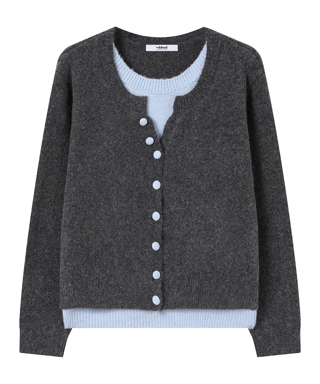 레이어드 배색 라운드 긴팔 니트 (WICDNT004)