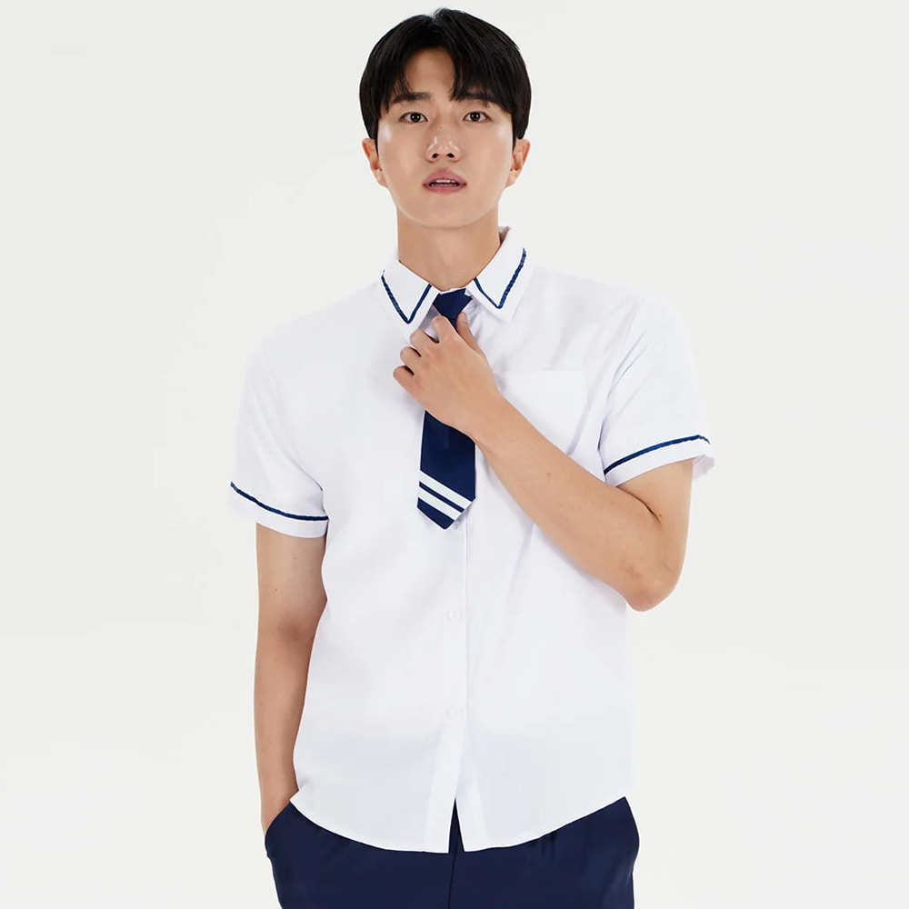 교복몰 (대여)네이비 반팔 라인포인트 남자하복 교복세트