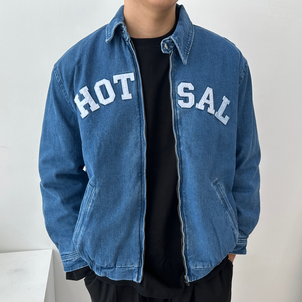 남자 레터링 밴딩 카라넥 데님 점퍼 BT-JUA-Q011