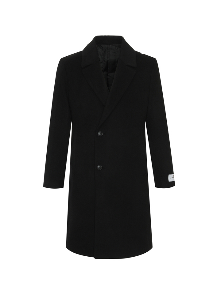 [오스틴리드]블랙 캐시미어 혼방 라펠변형 롱코트-AOC22811