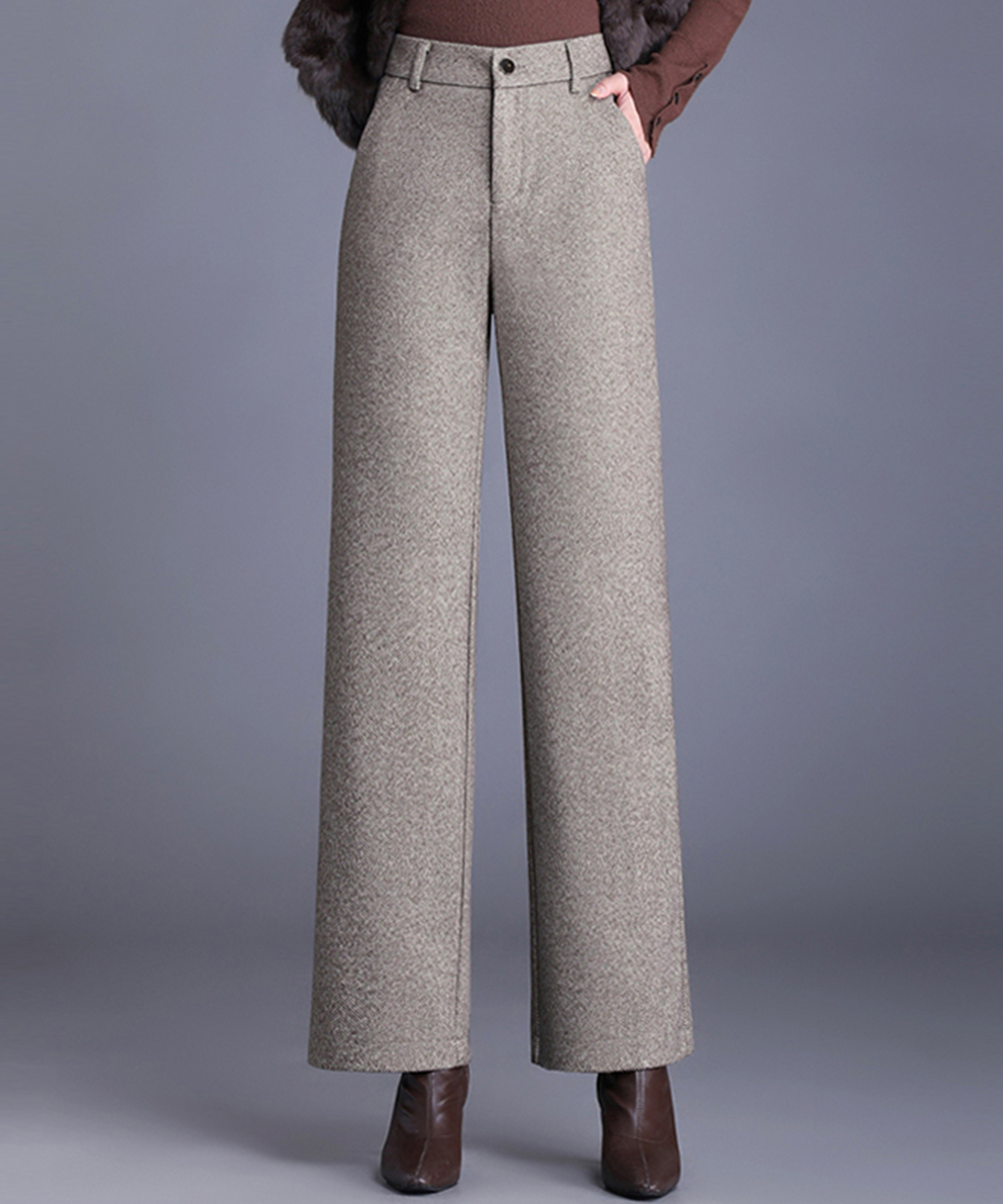 [모리스커밍홈] [55-77]모직 헤링본 와이드 기모 슬랙스_M2311PT602D