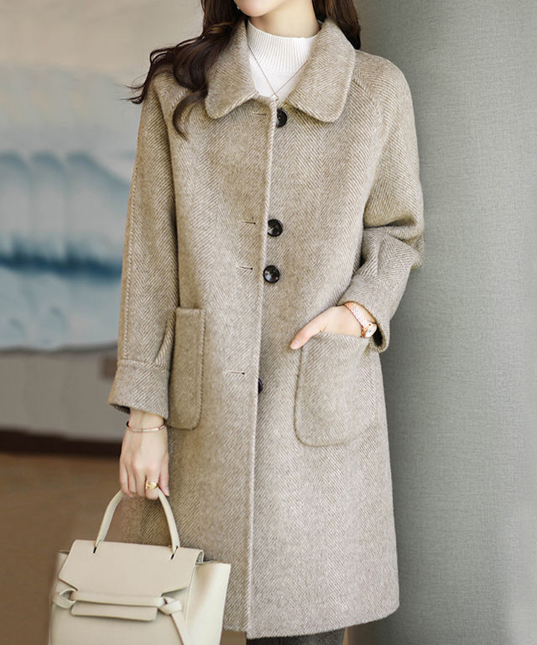 [모리스커밍홈] 데일리 플랫카라 헤링본 코트_M2512CT608D