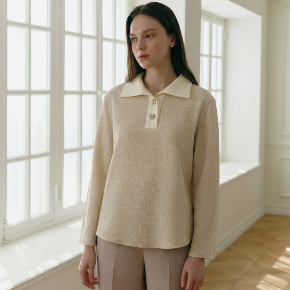 [더레노마] 배색 카라 블라우스-CC41BL010