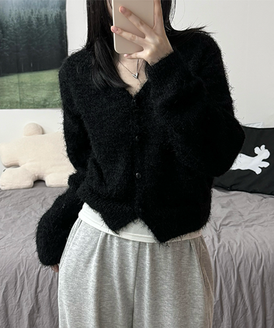 새벽 Angora Knitwear V-neck Cd 앙고라 니트 브이넥 가디건