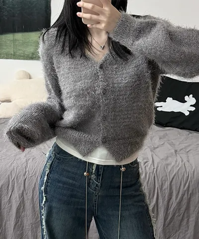 Cd Angora 새벽 Angora Knitwear V-neck Cd 앙고라 니트 브이넥 가디건