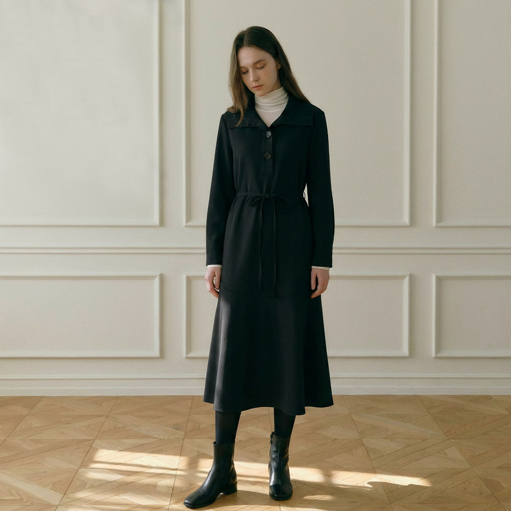 [더레노마] 니트 카라 벨트 원피스-CC31OP820